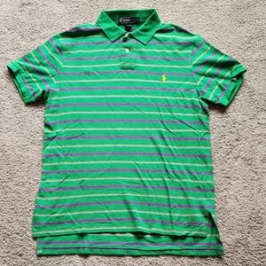 Polo Ralph Lauren men's green with purple stripes polo shirt, size large